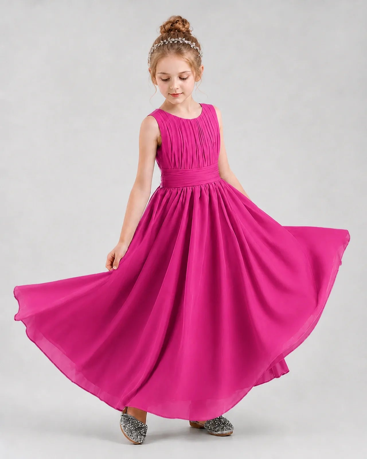 Hot Pink Chiffon A-line Junior Bridesmaid Dress Front View