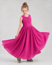 Dideyttawl Junior Bridesmaid Dress with Pleated Bodice and Flowy Chiffon Skirt