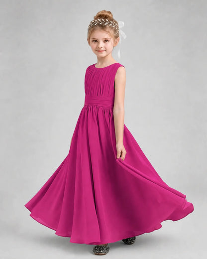 Hot Pink Chiffon A-line Junior Bridesmaid Dress Side View