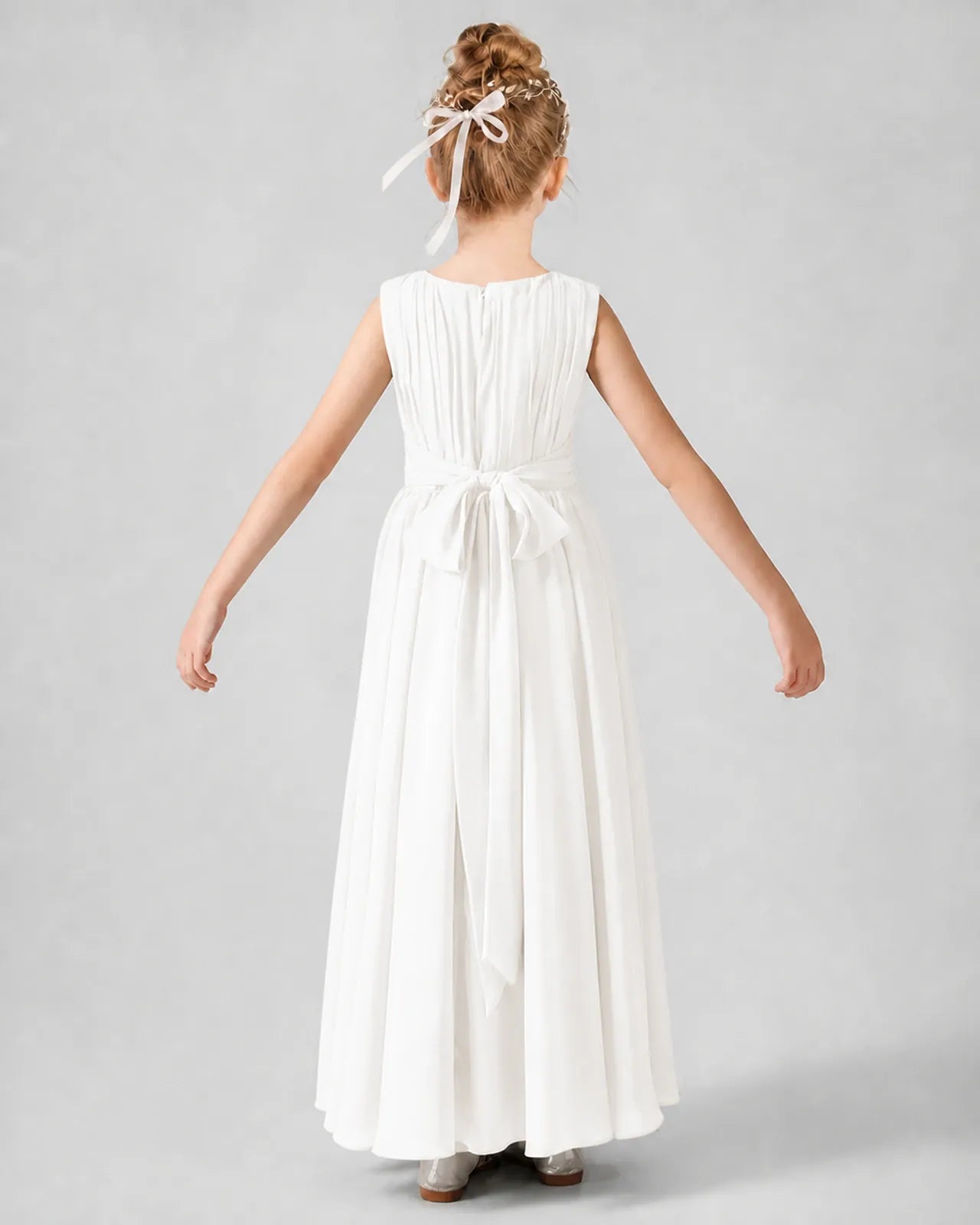 Ivory Chiffon A-line Junior Bridesmaid Dress Back View