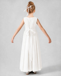 Dideyttawl Junior Bridesmaid Dress with Pleated Bodice and Flowy Chiffon Skirt