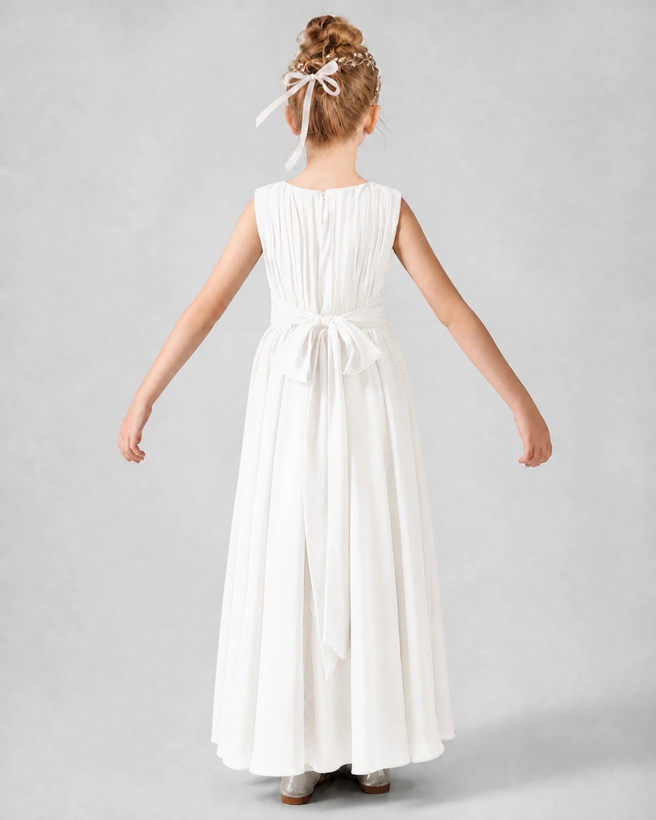 Dideyttawl Junior Bridesmaid Dress with Pleated Bodice and Flowy Chiffon Skirt