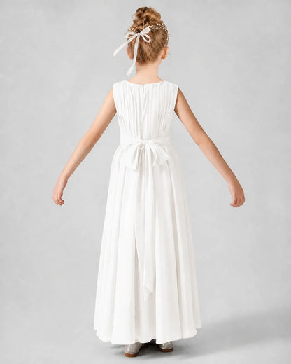 Ivory Chiffon A-line Junior Bridesmaid Dress Back View