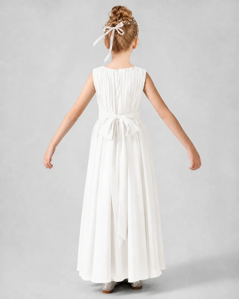 Ivory Chiffon A-line Junior Bridesmaid Dress Back View