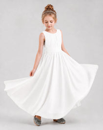 Dideyttawl Junior Bridesmaid Dress with Pleated Bodice and Flowy Chiffon Skirt