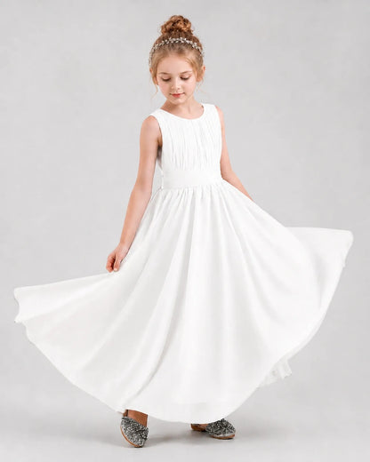 Ivory Chiffon A-line Junior Bridesmaid Dress Front View