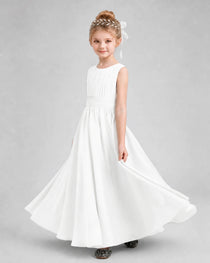 Dideyttawl Junior Bridesmaid Dress with Pleated Bodice and Flowy Chiffon Skirt