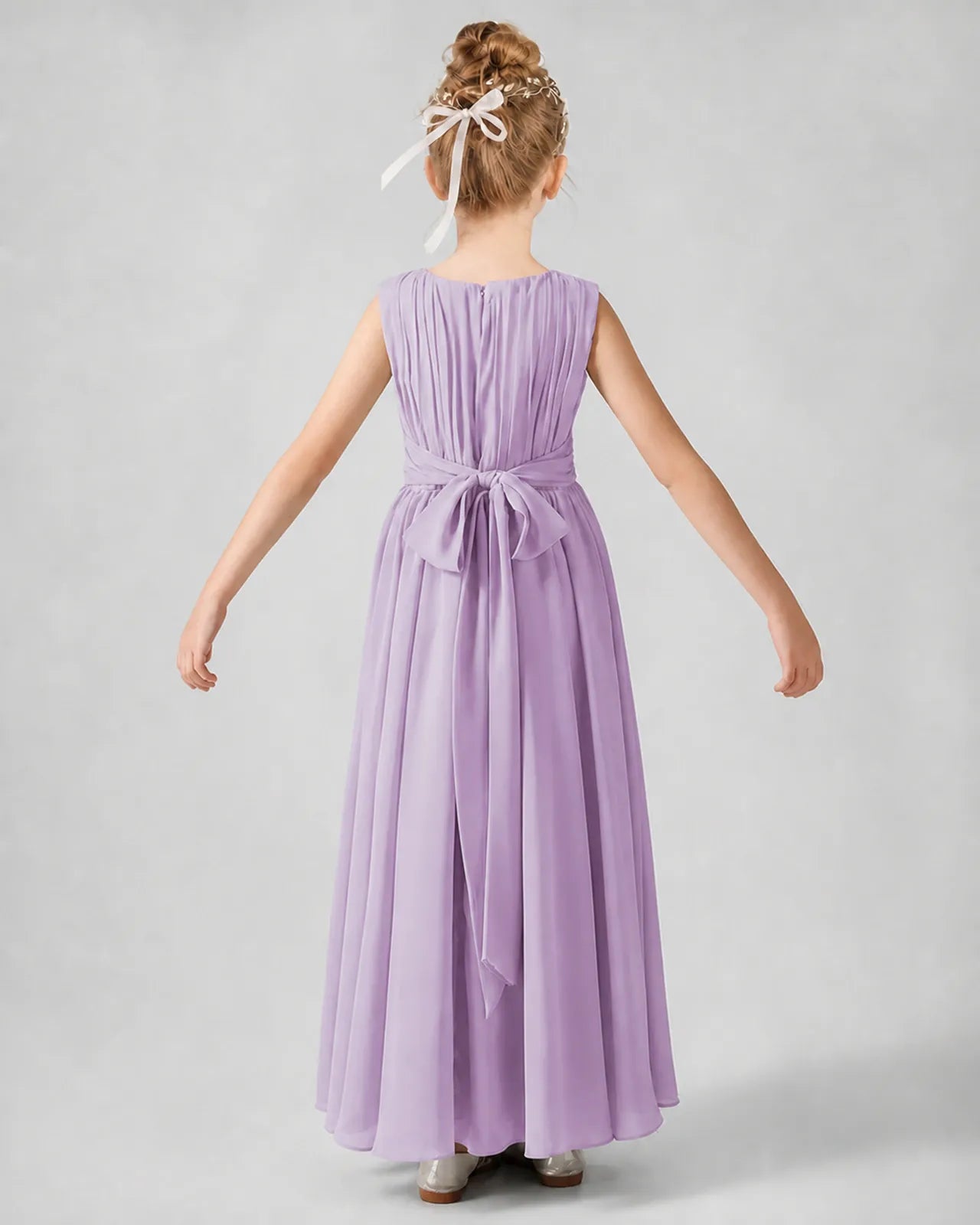 Lavender Chiffon A-line Junior Bridesmaid Dress Back View