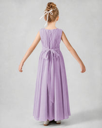Dideyttawl Junior Bridesmaid Dress with Pleated Bodice and Flowy Chiffon Skirt