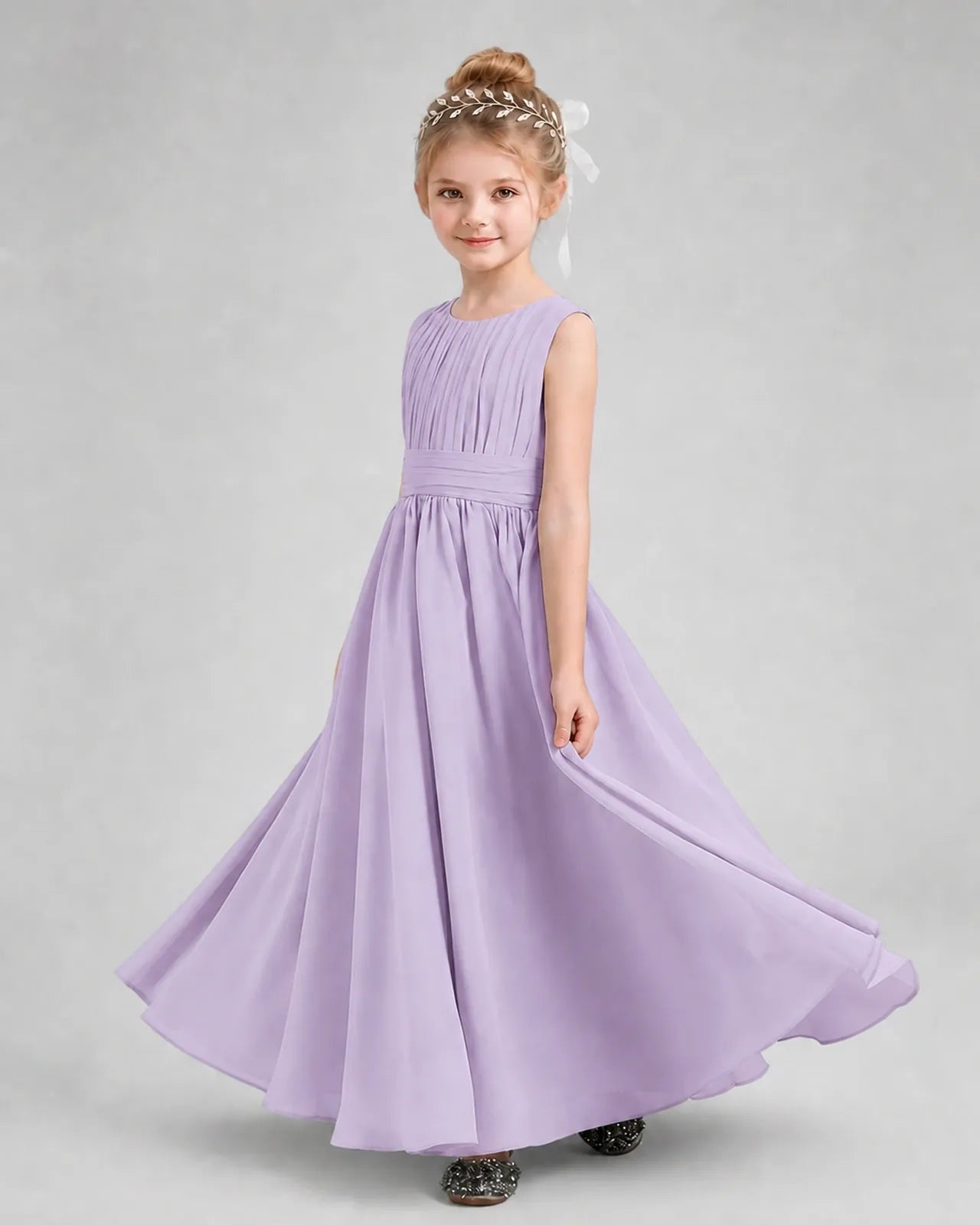 Lavender Chiffon A-line Junior Bridesmaid Dress Side View