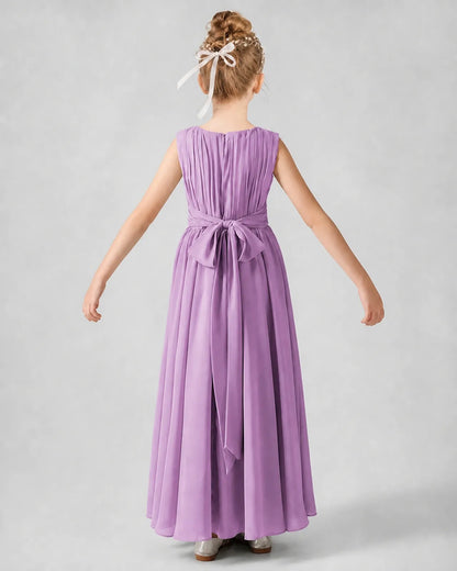 Lilac Chiffon A-line Junior Bridesmaid Dress Back View