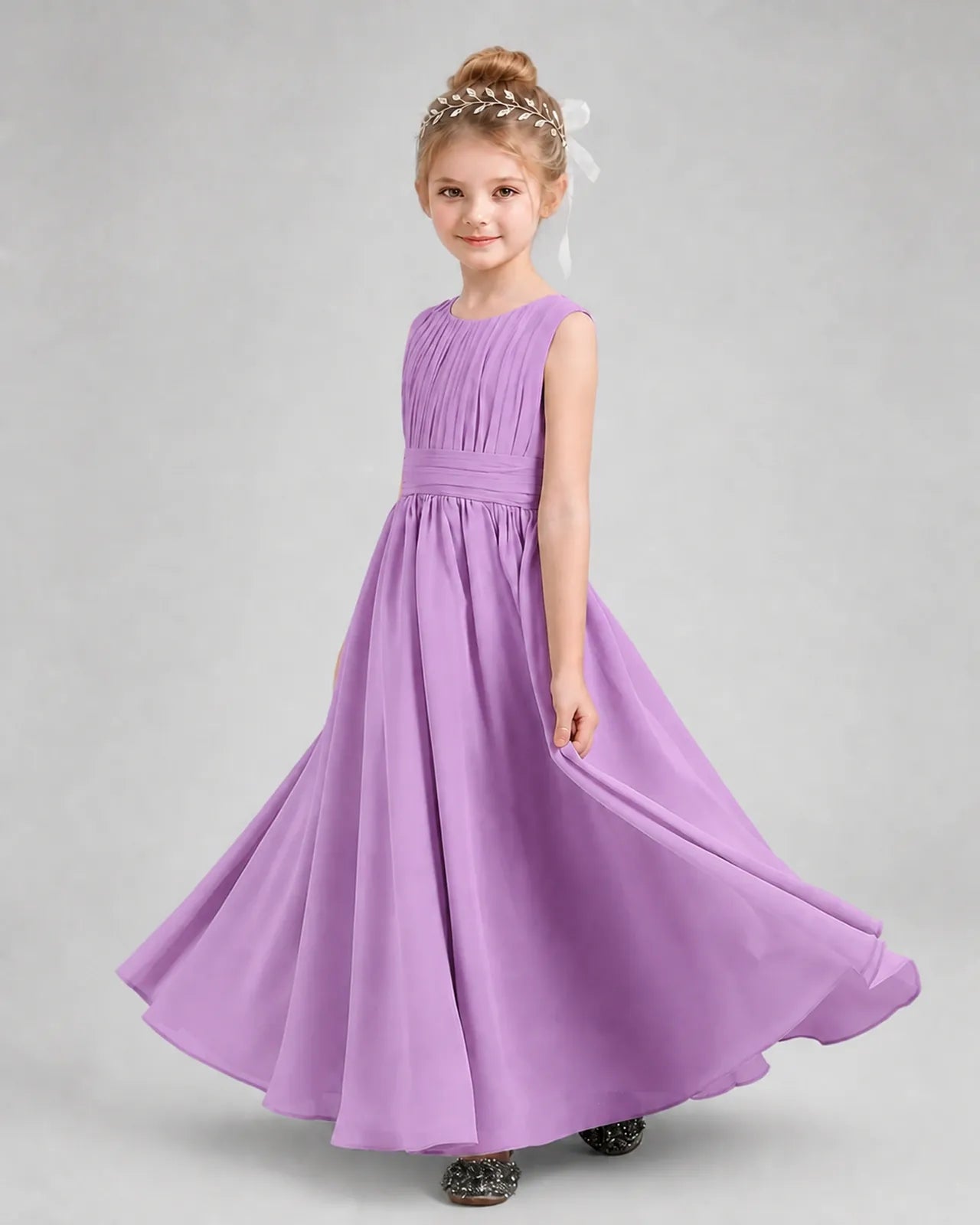 Lilac Chiffon A-line Junior Bridesmaid Dress Side View