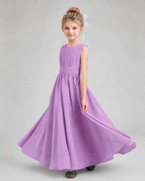 Dideyttawl Junior Bridesmaid Dress with Pleated Bodice and Flowy Chiffon Skirt