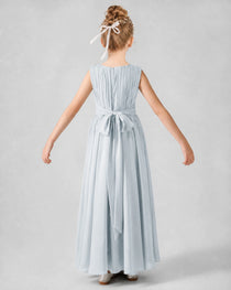 Dideyttawl Junior Bridesmaid Dress with Pleated Bodice and Flowy Chiffon Skirt