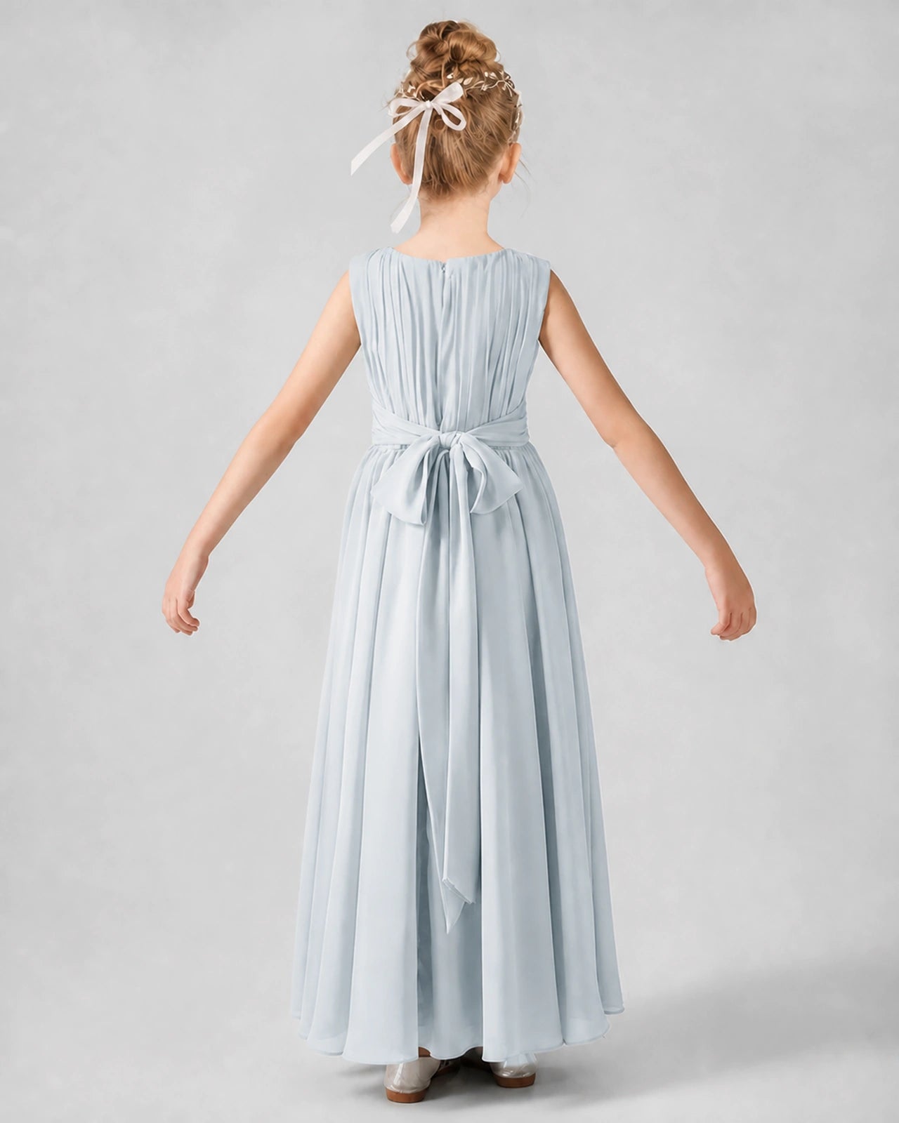 Dideyttawl Junior Bridesmaid Dress with Pleated Bodice and Flowy Chiffon Skirt