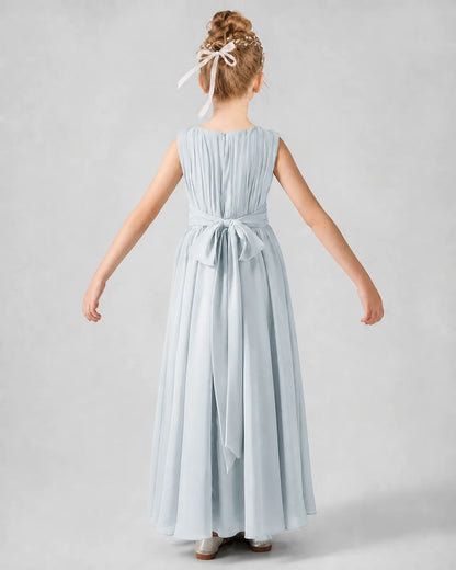 Mist Chiffon A-line Junior Bridesmaid Dress Back View