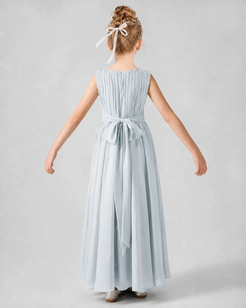 Mist Chiffon A-line Junior Bridesmaid Dress Back View