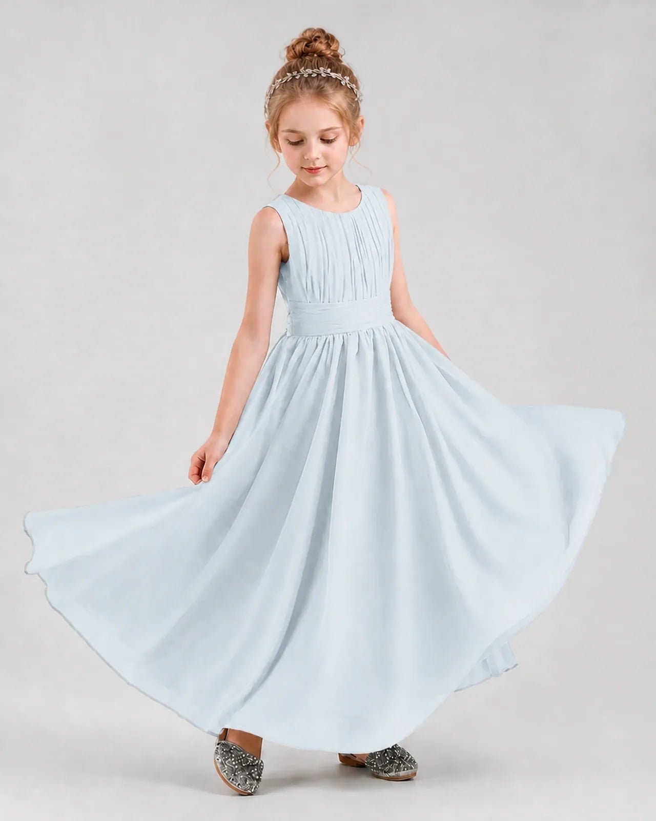 Mist Chiffon A-line Junior Bridesmaid Dress Front View