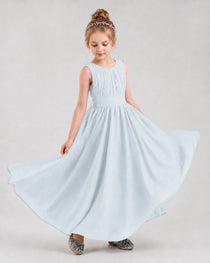 Dideyttawl Junior Bridesmaid Dress with Pleated Bodice and Flowy Chiffon Skirt