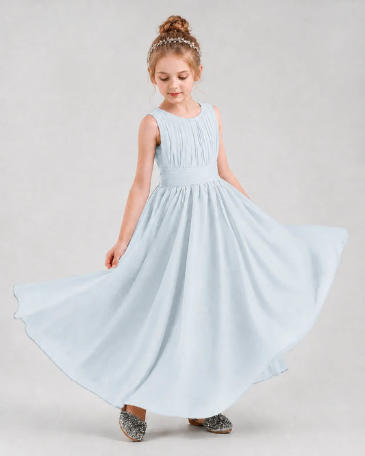 Mist Chiffon A-line Junior Bridesmaid Dress Front View