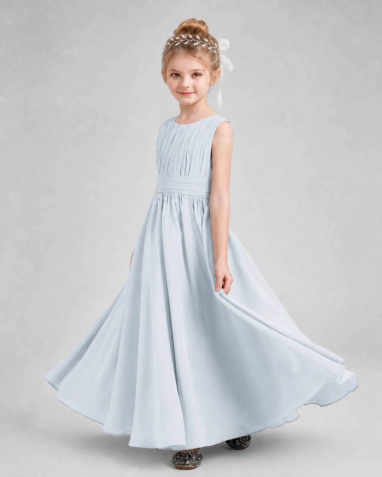 Dideyttawl Junior Bridesmaid Dress with Pleated Bodice and Flowy Chiffon Skirt