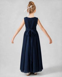 Dideyttawl Junior Bridesmaid Dress with Pleated Bodice and Flowy Chiffon Skirt