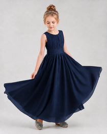 Dideyttawl Junior Bridesmaid Dress with Pleated Bodice and Flowy Chiffon Skirt