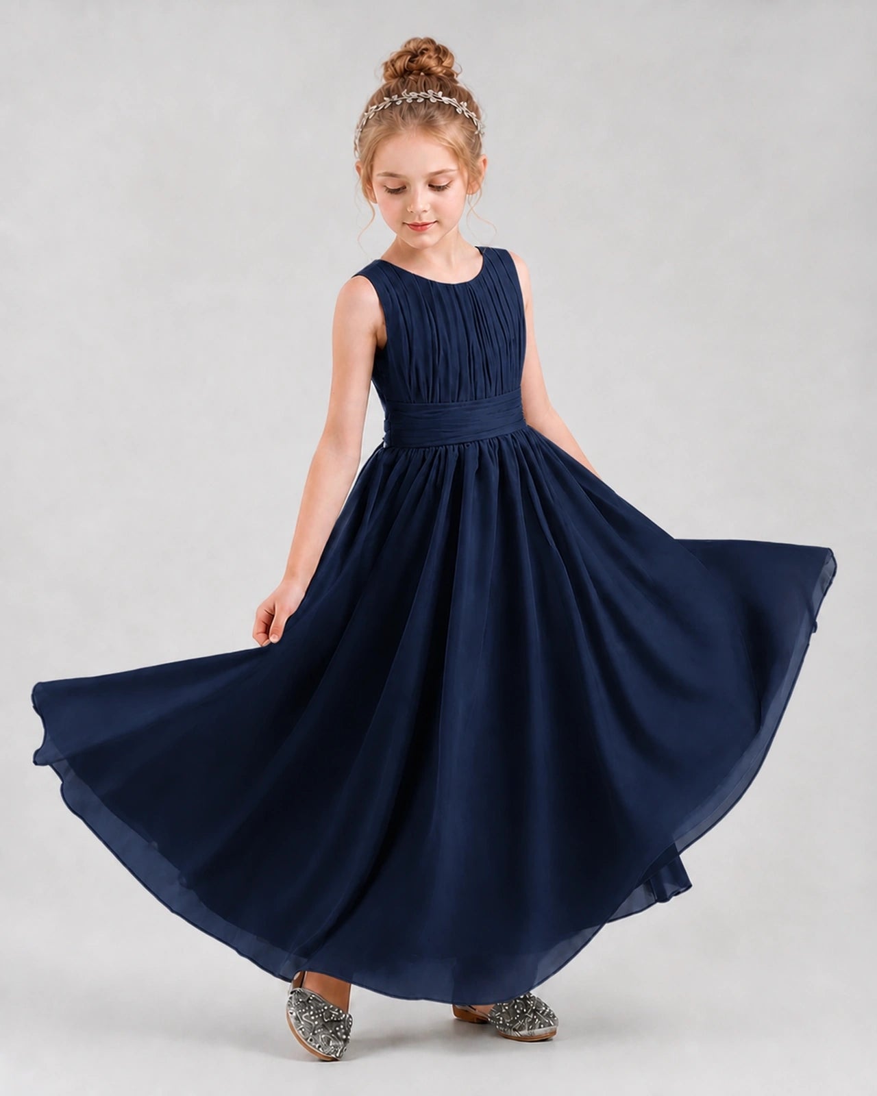 Dideyttawl Junior Bridesmaid Dress with Pleated Bodice and Flowy Chiffon Skirt