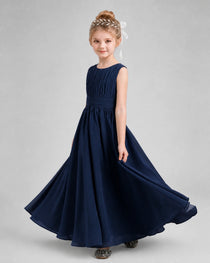 Dideyttawl Junior Bridesmaid Dress with Pleated Bodice and Flowy Chiffon Skirt