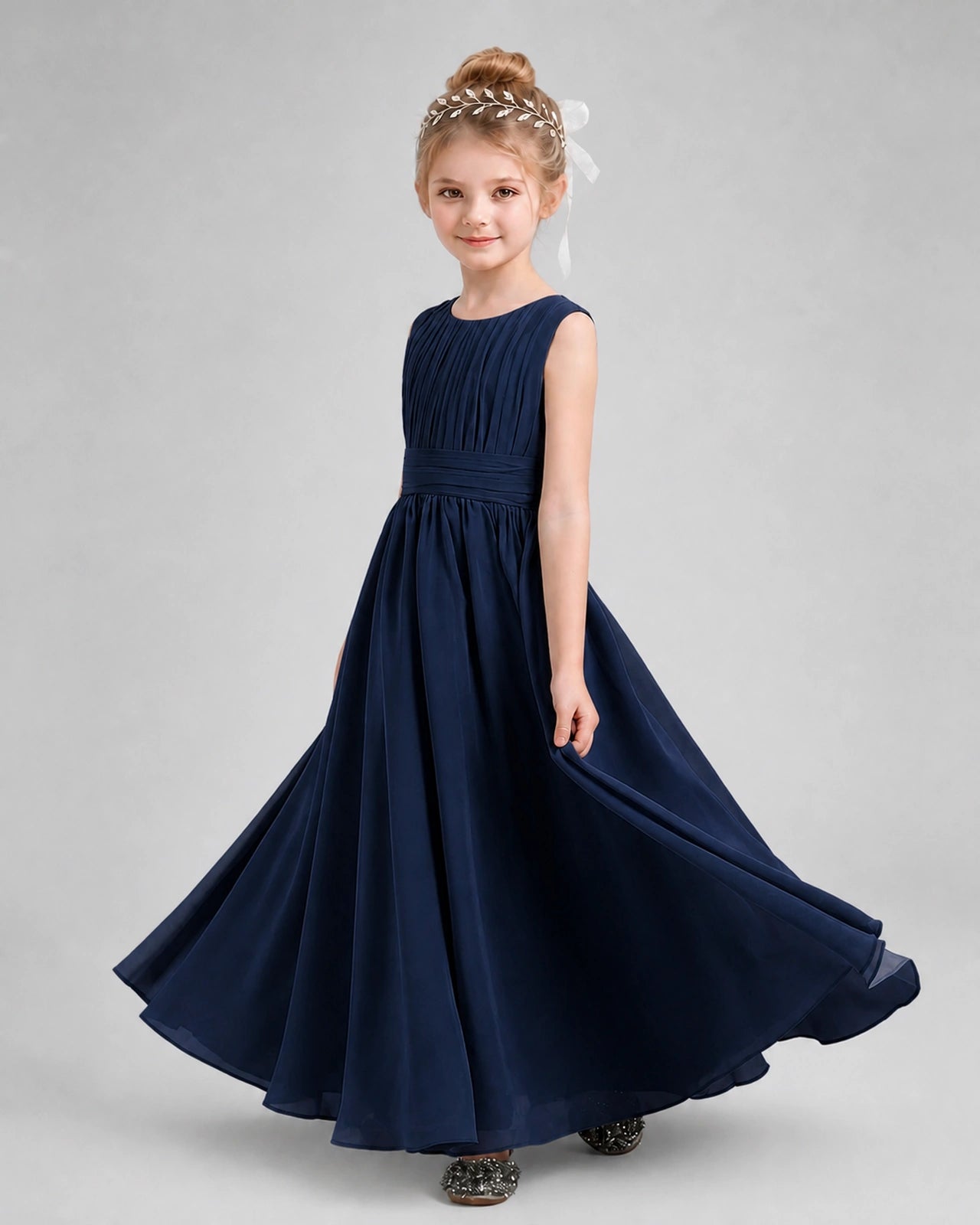 Dideyttawl Junior Bridesmaid Dress with Pleated Bodice and Flowy Chiffon Skirt