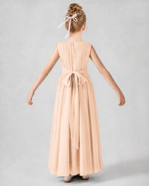 Dideyttawl Junior Bridesmaid Dress with Pleated Bodice and Flowy Chiffon Skirt