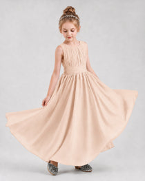 Dideyttawl Junior Bridesmaid Dress with Pleated Bodice and Flowy Chiffon Skirt