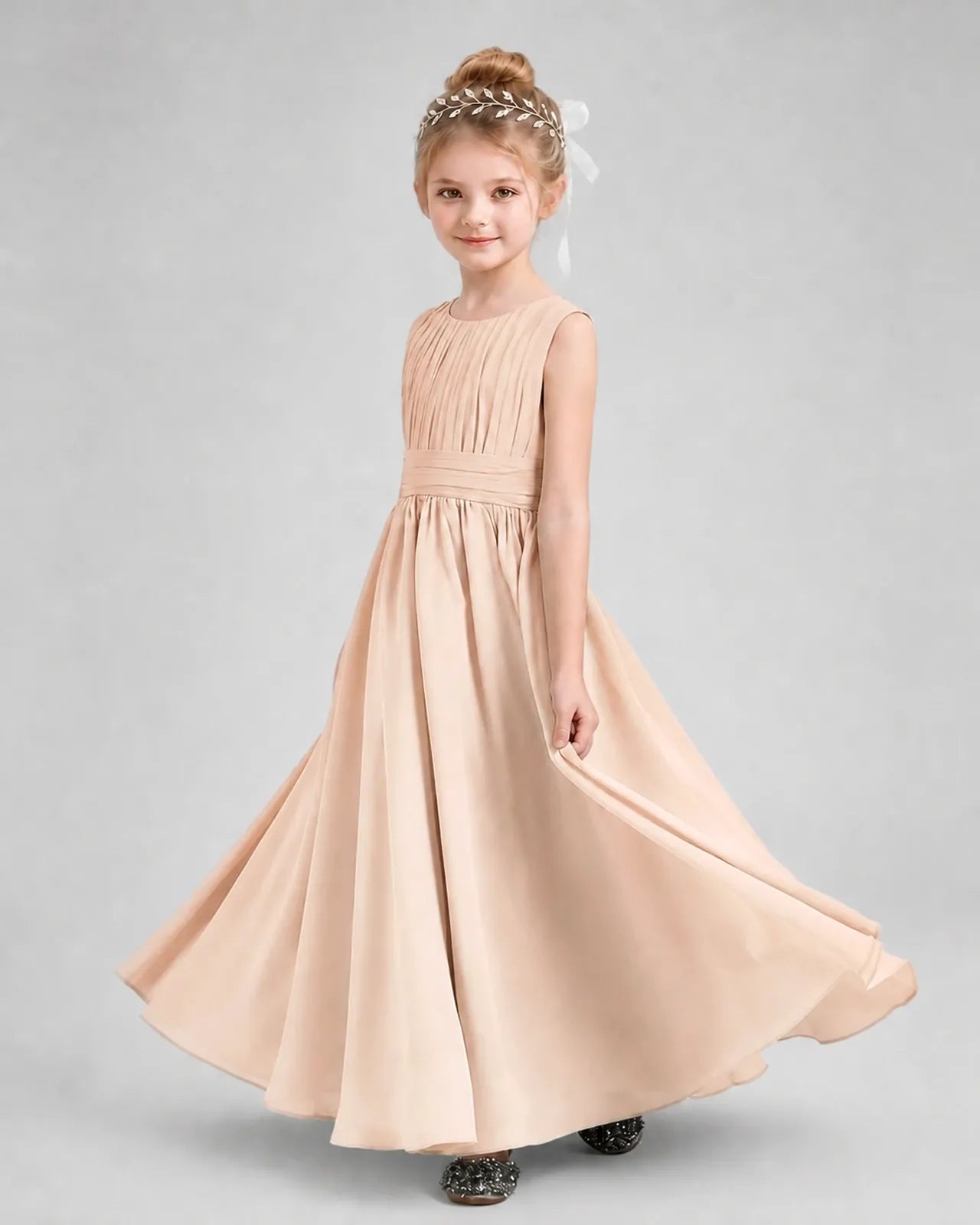 Peach Chiffon A-line Junior Bridesmaid Dress Side View