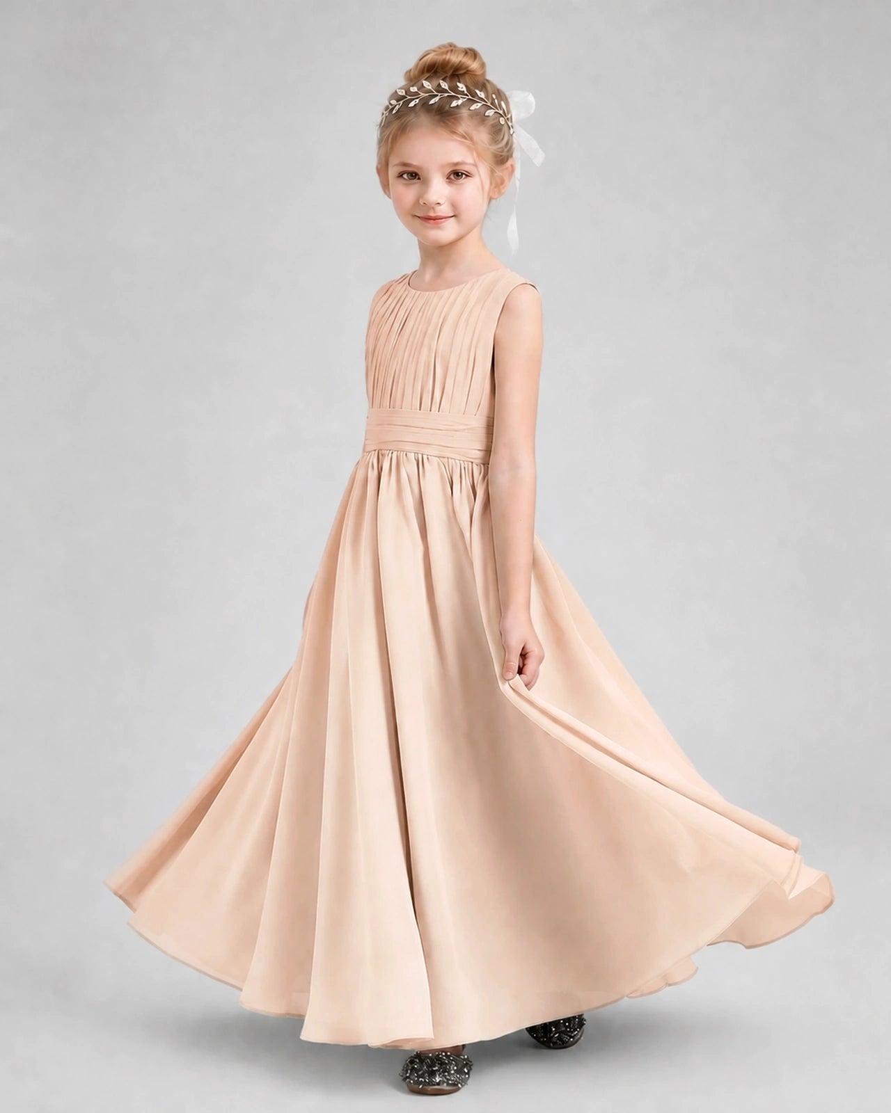 Dideyttawl Junior Bridesmaid Dress with Pleated Bodice and Flowy Chiffon Skirt