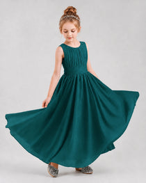 Dideyttawl Junior Bridesmaid Dress with Pleated Bodice and Flowy Chiffon Skirt