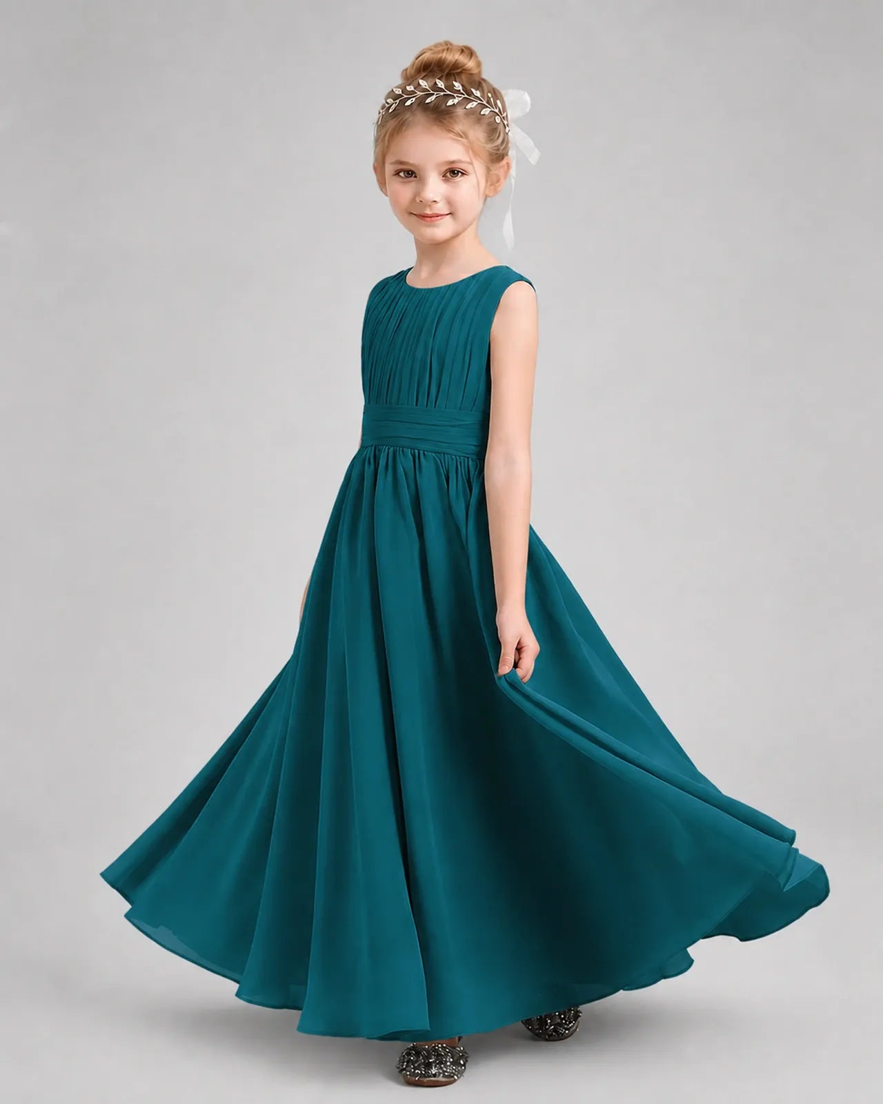 Peacock Chiffon A-line Junior Bridesmaid Dress Side View
