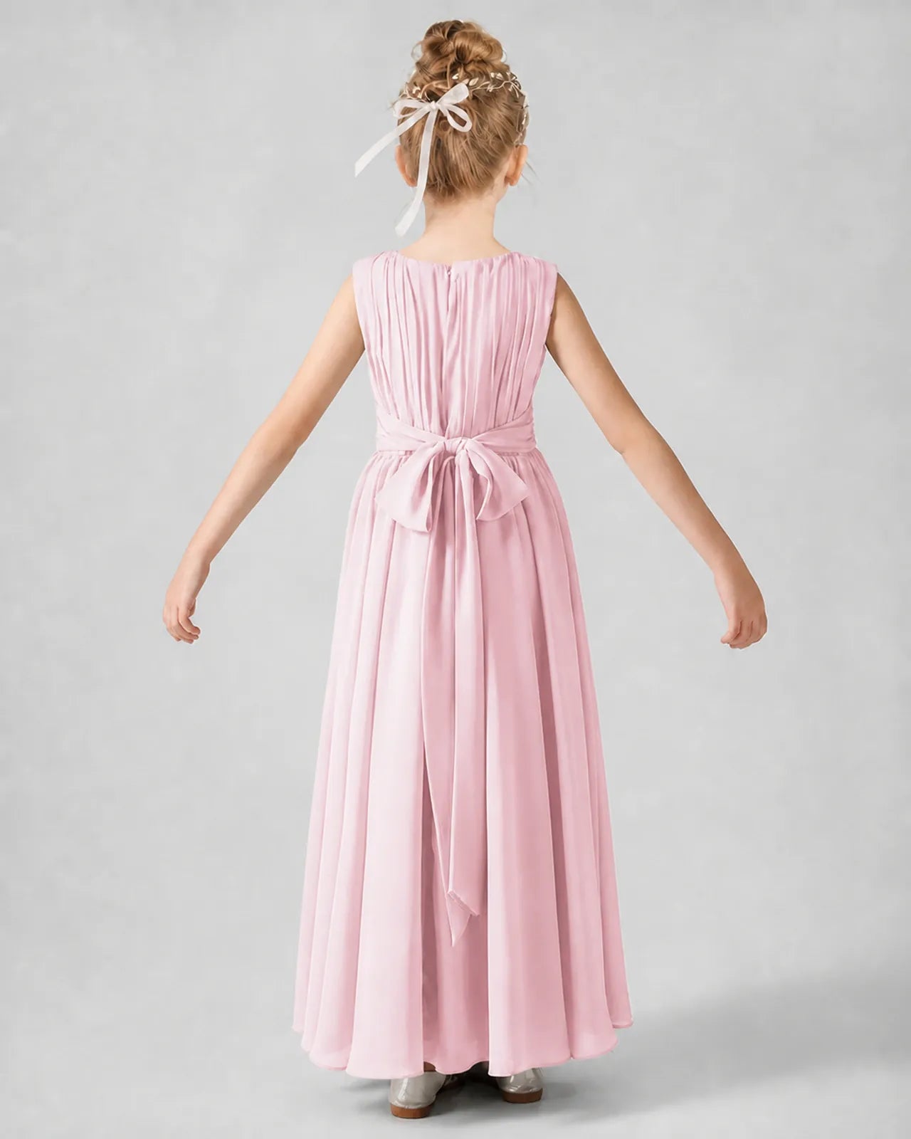 Pink Chiffon A-line Junior Bridesmaid Dress Back View