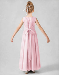 Dideyttawl Junior Bridesmaid Dress with Pleated Bodice and Flowy Chiffon Skirt