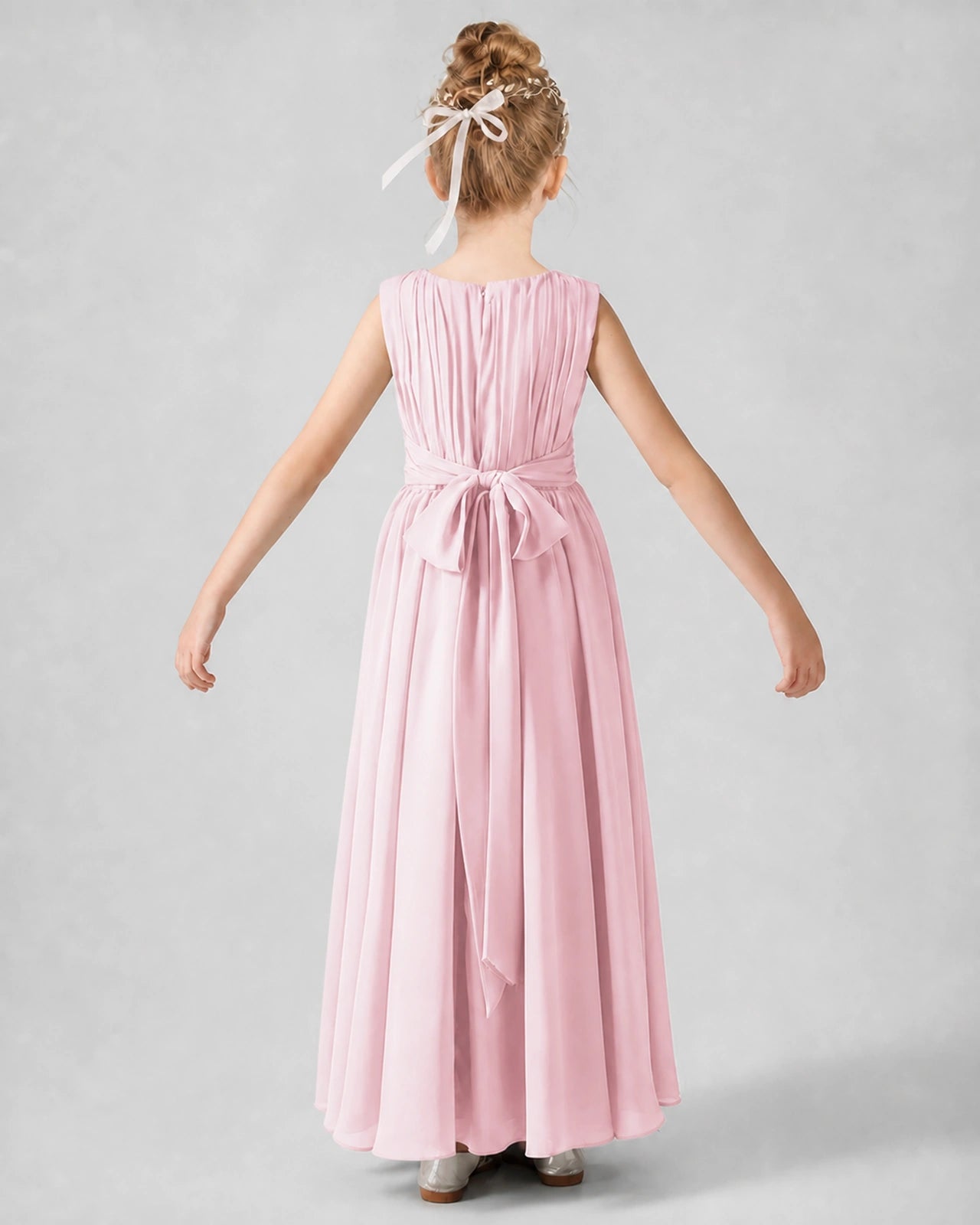 Dideyttawl Junior Bridesmaid Dress with Pleated Bodice and Flowy Chiffon Skirt