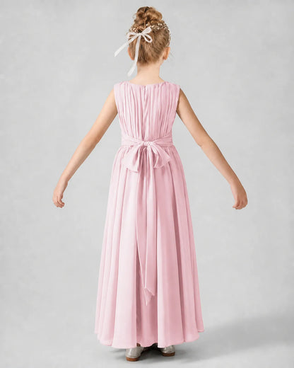 Pink Chiffon A-line Junior Bridesmaid Dress Back View