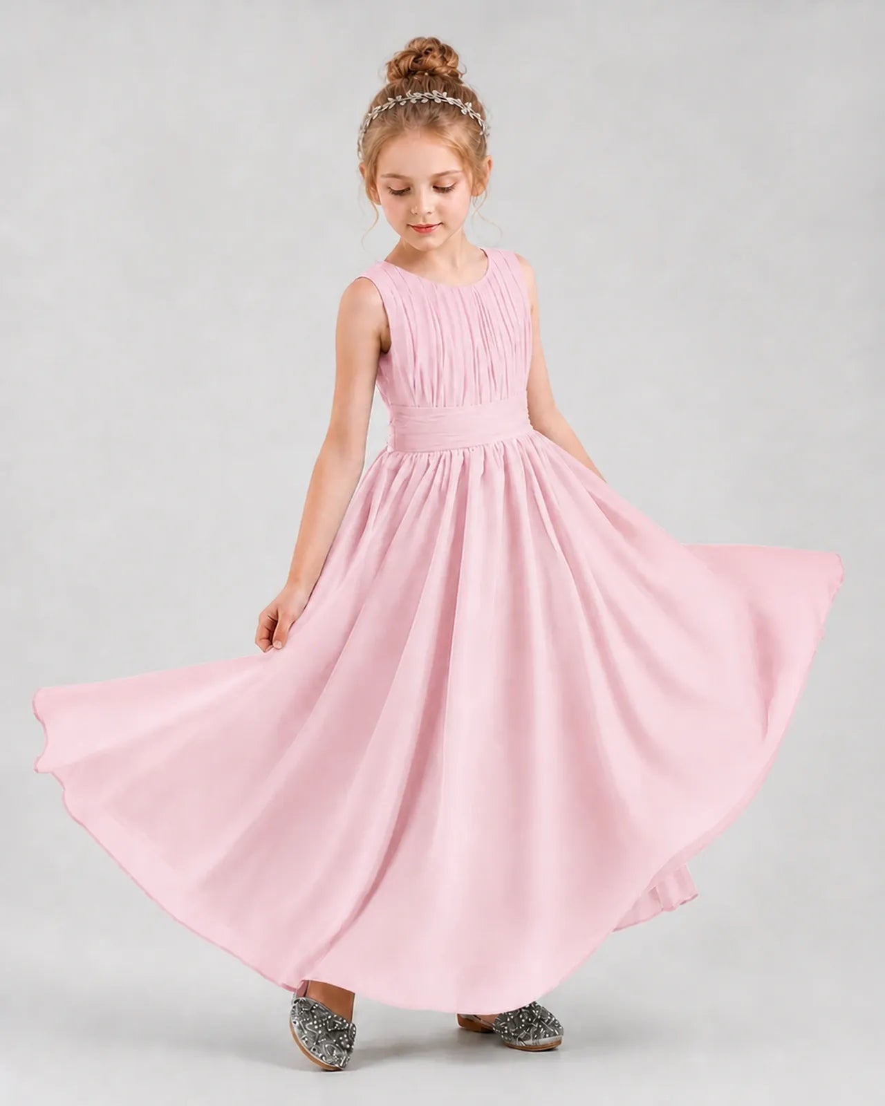 Pink Chiffon A-line Junior Bridesmaid Dress Front View