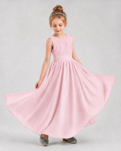 Pink Chiffon A-line Junior Bridesmaid Dress Front View