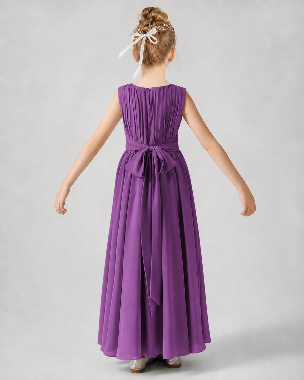 Purple Chiffon A-line Junior Bridesmaid Dress Back View