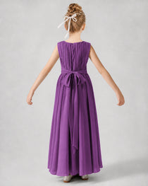 Dideyttawl Junior Bridesmaid Dress with Pleated Bodice and Flowy Chiffon Skirt