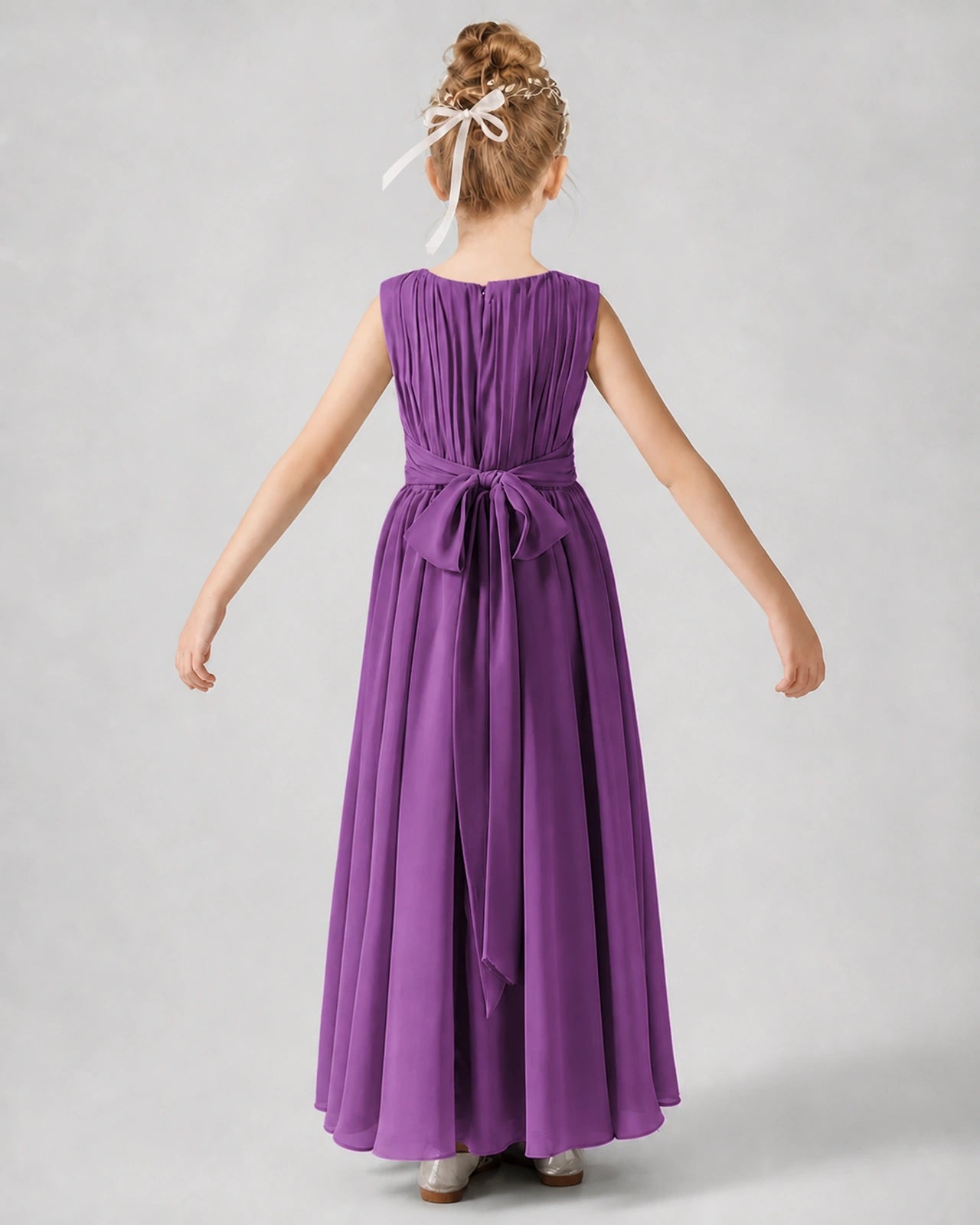 Dideyttawl Junior Bridesmaid Dress with Pleated Bodice and Flowy Chiffon Skirt