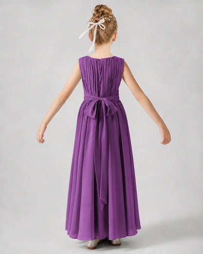 Purple Chiffon A-line Junior Bridesmaid Dress Back View