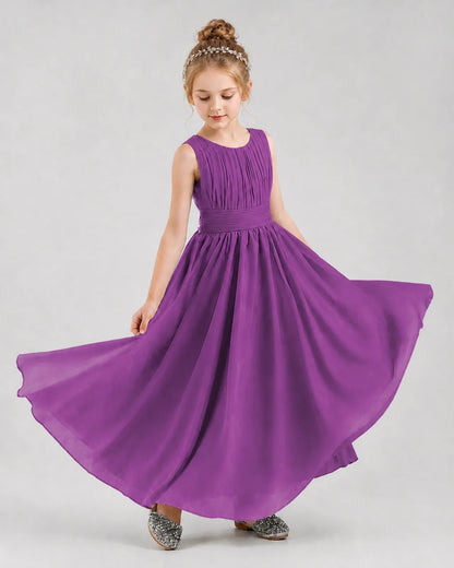 Purple Chiffon A-line Junior Bridesmaid Dress Front View