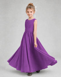 Dideyttawl Junior Bridesmaid Dress with Pleated Bodice and Flowy Chiffon Skirt