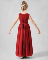 Red Chiffon A-line Junior Bridesmaid Dress Back View