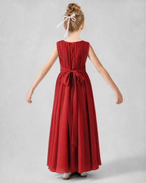 Dideyttawl Junior Bridesmaid Dress with Pleated Bodice and Flowy Chiffon Skirt